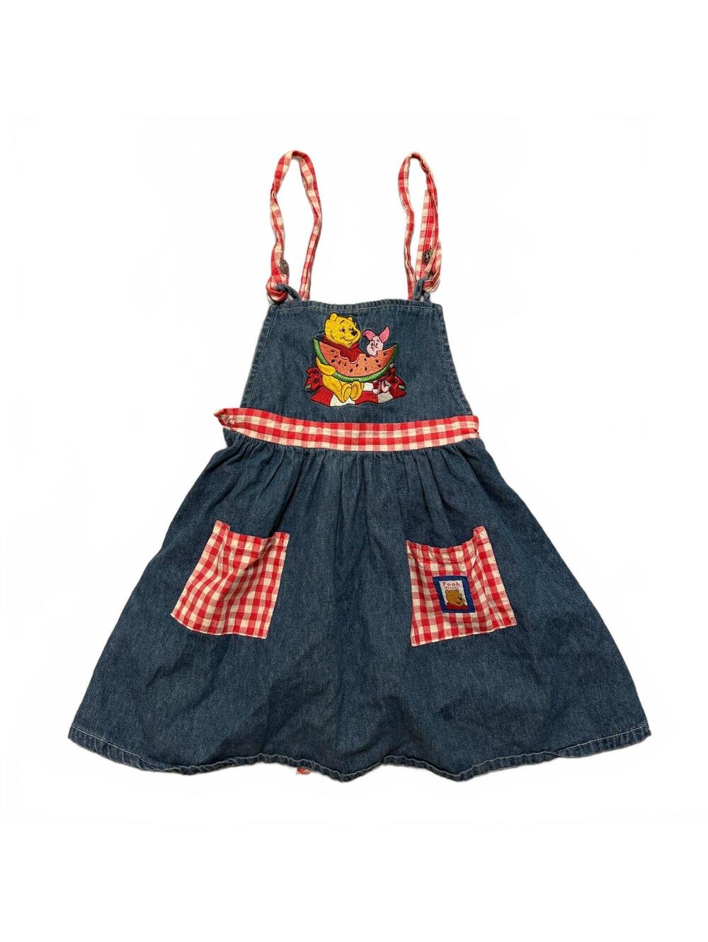 VTG 90's Disney Winnie The Pooh Picnic Denim Dress Kid's Toddler's 4T Blue